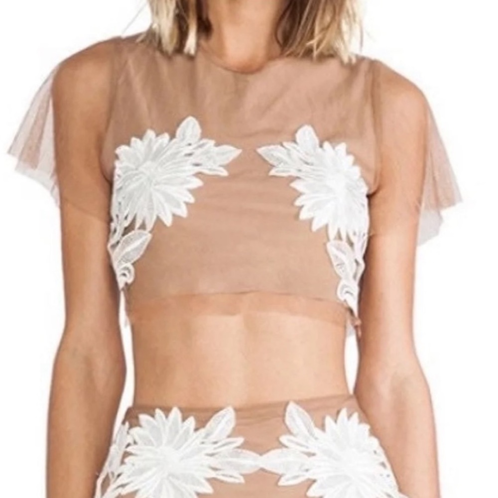 For Love And Lemons Tan Embroidered Top